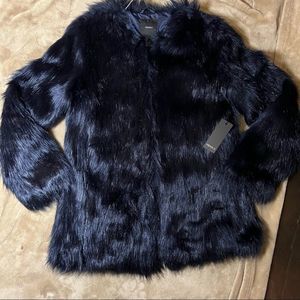 Navy blue shaggy fur jacket